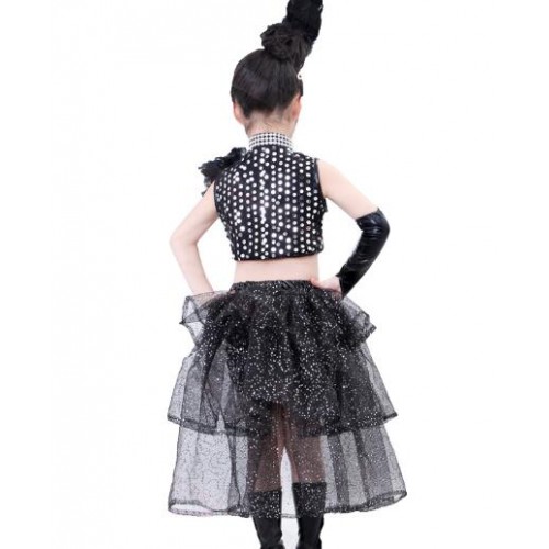 Black modern dance Children's jazz dance costumes, Latin dress children's Dance Dress Sequin dress outfits